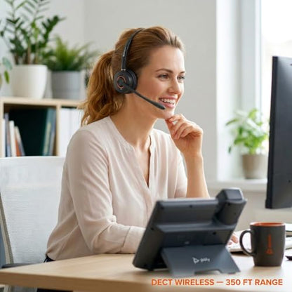 Spracht Wireless Headset - DECT Headset with Mic for Work, 350FT Range, 21 Hour Talk Time, Lightweight, Noise Cancellation, Ideal for Work from Home & Office Workers, Telephone Only (Dual Ear)