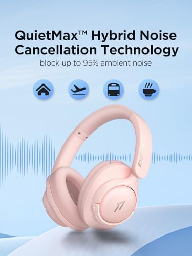 1MORE Wireless Bluetooth Noise-canceling Headphones - HQ31 SonoFlow SE Over-Ear Headphones with Hi-Res Audio, 90H Playtime, Clear Calls, Preset EQ Via App, Comfort for Home Office Travel(Pink) - color: Pink