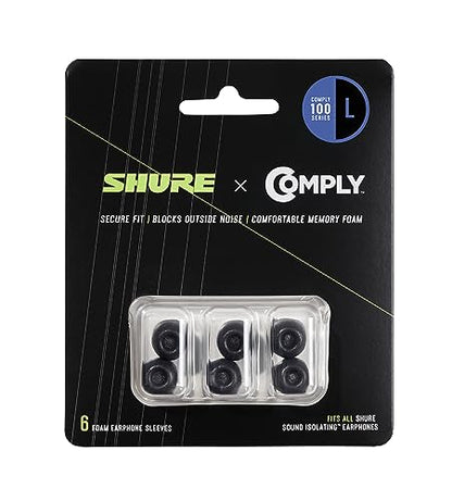 Shure Comply Foam Sleeves 100 Series - Replacement Memory Foam Tips for Shure Sound Isolating Earphones - 6 Pack (3 Pairs), Large (EACYF1-6L) - size: Large