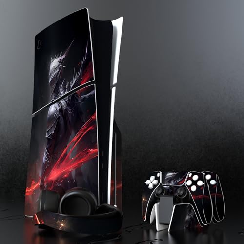 PlayVital Full Set Skin Sticker for ps5 Slim Console Disc Edition (The New Smaller Design), Vinyl Skin Decal Cover for ps5 Controller & Headset & Charging Station & Media Remote - Abyss Knight - color: Abyss Knight