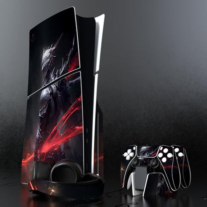 PlayVital Full Set Skin Sticker for ps5 Slim Console Disc Edition (The New Smaller Design), Vinyl Skin Decal Cover for ps5 Controller & Headset & Charging Station & Media Remote - Abyss Knight - color: Abyss Knight