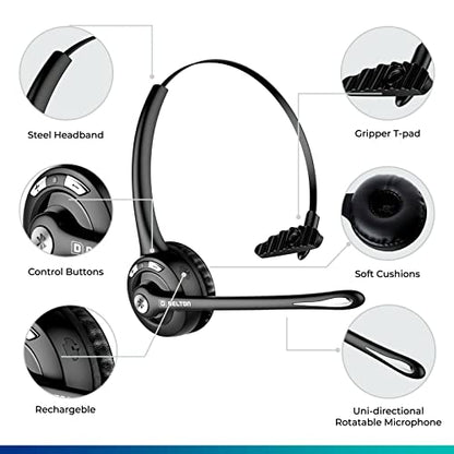Delton 10X Trucker Bluetooth Headset, Wireless Headphones w/Microphone | Over The Head Single Earpiece with Mic for Call Centers, Truck Drivers - 18Hrs (with USB Dongle + Holding Hook) (2-Pack) - style: with USB Dongle + Holding Hook