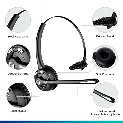 Delton 10X Trucker Bluetooth Headset, Wireless Headphones w/Microphone | Over The Head Single Earpiece with Mic for Skype, Call Centers, Truck Drivers - 18Hrs (2-Pack - style: Headset-Only