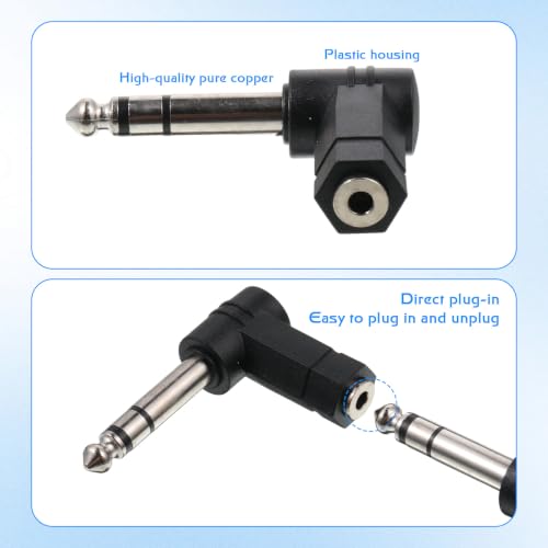 1/4 Inch TRS to 3.5mm Right Angle Adapter, 2 Pack | 6.5mm Angle Male to 3.5mm Female Audio Adapter 90 Degree TRS Stereo Jack Plug Connector