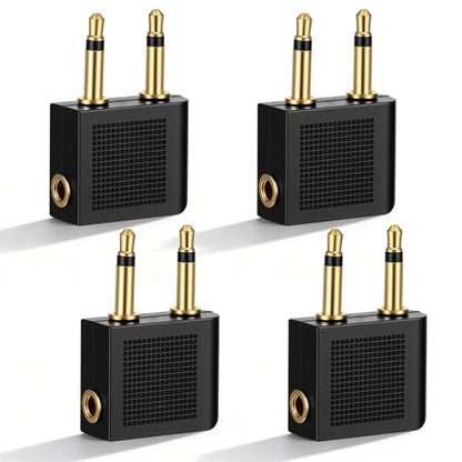 4 Pcs Airplanes Flight Headphone Adapters Airplane Headphone Adapter Dual 3.5mm Male to 3.5mm Female Gold Plated Airplane Audio Adapter for Airline Entertainment Systems