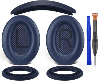 SOULWIT Replacement Kit for Bose QuietComfort QC35/QC35 ii Over-Ear Headphones, Ear Pads Cushions + Headband + Silicone Earpads Cover Protector - Blue - color: Blue