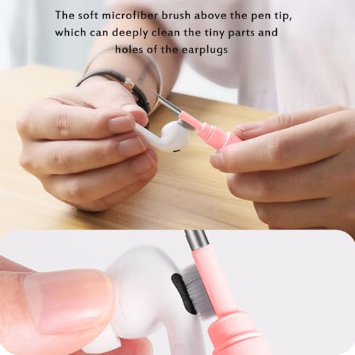 Cleaner Kit for Airpods,Earbuds Cleaning kit for Airpods Pro 1 2 3, Multi-Function Cleaning Tool with Brush Flocking Sponge for Wireless Earphones Bluetooth Headphones Case Camera and Phone (Pink) - color: Pink