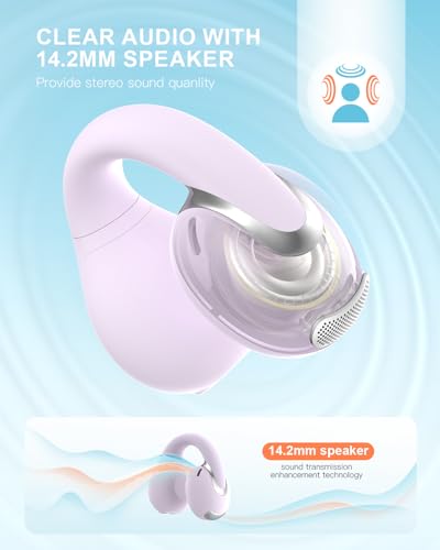 Jzones Open Ear Clip Wireless Earbuds Bluetooth 5.4, Lightweight Comfort Sports Bone Conduction Headphones Built-in Mic for Clear Audio, Stable Fit Earphones 24H Play-Purple - color: Purple