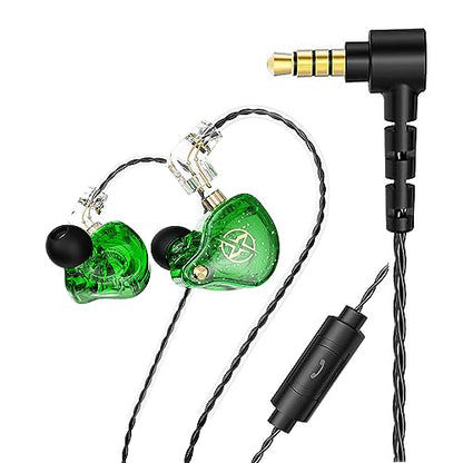 Generic DX2 in-Ear Earphone HiFi in-Ear Earphone Earbud with New 10mm Composite Magnetic Dynamic Driver in Ear Monitor Earbuds with Detachable C Pin 0.75MM Cable(with Mic,Green), Clear - color: Green, size: With Mic