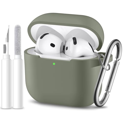 for Airpods 4th Generation Case Cover(2024),Soft Silicone Full Protective Case for AirPods 4 Case with Keychain & Cleaner Kit,Compatible with Apple Airpods 4 for Women,Men（ArmyGreen） - color: Army Green