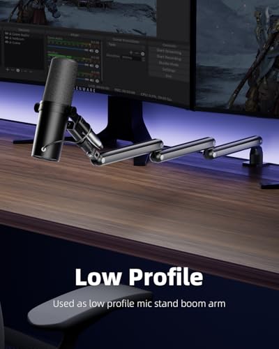 TODI Mic Arm for Lightweight Mics, Microphone Arm Rotatable, Storable Desk Mic Stand for Bear 3LB with Mount Clamp, Mic Stand Boom Arm with Cable Channel with 3/8'' 5/8'' Thread for Podcast, Gaming