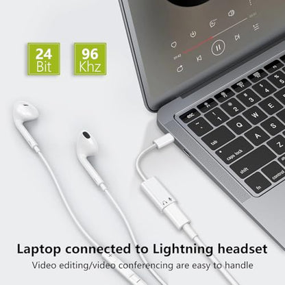 USB C to Lightning Audio Adapter, USB C Male to Lightning Female Earphone Converter Compatible with iPhone 17/17Pro Max/16/15/15Pro Max, iPad Pro, iPad Air 6, MacBook and More(Audio Only, No Charge)