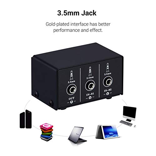 Audio Switcher 3.5mm 2 in 1 Out/1 in 2 Out A/B Switch Stereo Audio Splitter Box with No Distortion 3.5mm Jack for Switching Between Computer Speakers and Headphones - size: 3.5mm jack
