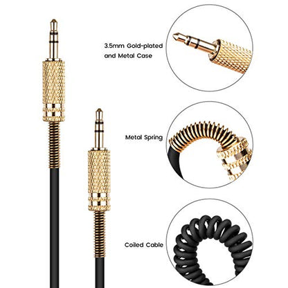 Aux Cord Coiled Headphone Cable for Car, Stereo, Alexa Dot, Speaker