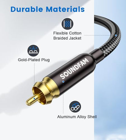 Subwoofer Cable 15ft/5M RCA to RCA Audio Cable 24K Gold-Plated Cotton Braided Double Shielded Digital Analogue Supports Amplifiers,Home Theater,Hi-Fi Systems,Subwoofer - size: 15ft/5M, style: Subwoofer Cable M/M