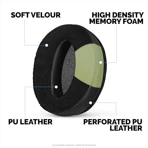 Replacement Hybrid Earpads for Sennheiser HD4.50BT HD4.50BTNC HD450BT HD4.50SE HD4.40BT HD4.30G HD4.20S HD458BT HD450 HD400S HD 350BT. PU Leather Velour Memory Foam, Extra Comfort - Brainwavz (Black) - color: Hybrid Black