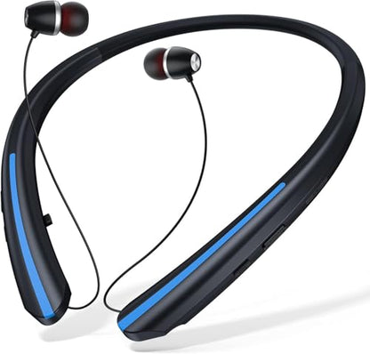 Neckband Bluetooth Headphones, 24H Battery with Auto-Retractable in-Ear Earbuds, HiFi Stereo Sound & Hybrid Active Noise Cancelling for Sports, Gym, Running, Workout, Hands-Free Calling（Blue） - color: Blue