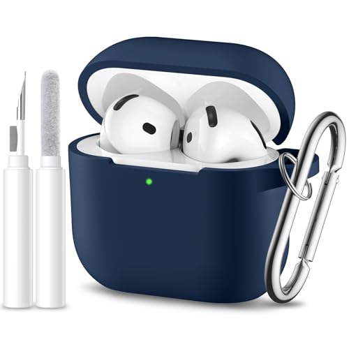 for Airpods 4th Generation Case Cover(2024),Soft Silicone Full Protective Case for AirPods 4 Case with Keychain & Cleaner Kit,Compatible with Apple Airpods 4 for Women,Men（Darkblue） - color: Darkblue