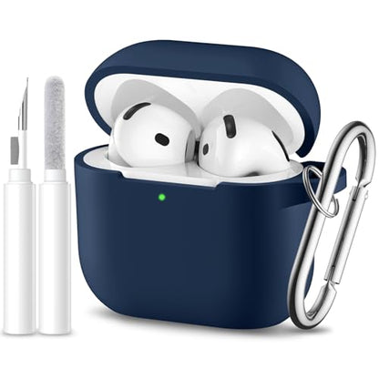 for Airpods 4th Generation Case Cover(2024),Soft Silicone Full Protective Case for AirPods 4 Case with Keychain & Cleaner Kit,Compatible with Apple Airpods 4 for Women,Men（Darkblue） - color: Darkblue