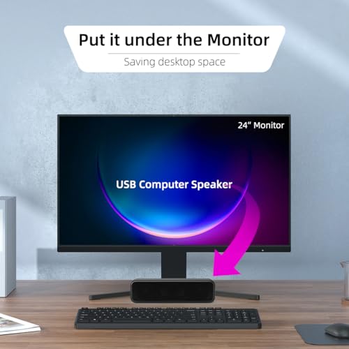 [Upgraded] Computer Speakers for Desktop PC, USB Plug-n-Play, External Speakers for Laptop, Mini PC Sound Bar with Stereo Loud Sound, Enhanced Bass, Compatible with Windows, macOS, ChromeOS, Linux