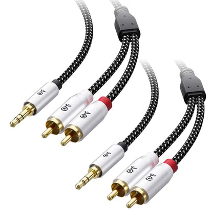 Cable Matters 2-Pack RCA to 3.5mm Audio Cable, RCA to Aux, 3ft | 3.5mm to L/R Cord, Black, Gold-Plated Connectors, Male-to-Male Audio Cable