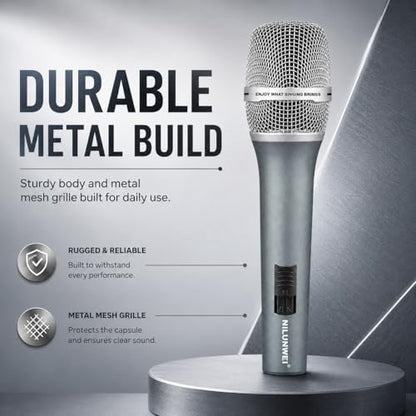 Dynamic Microphone - Heart shaped Directional Wired Microphone, used as a vocal microphone for live sing, with 14 foot XLR to 1/4 inch audio cable, desktop tripod, extension pole, Mic storage bag