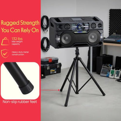 Pyle Universal Speaker Stand Mount Holder Heavy Duty Tripod w/ Adjustable Height from 40” to 71” and 35mm Compatible Insert Easy Mobility Safety Pin and Knob Tension Locking for Stability, Black - size: 1-Pack