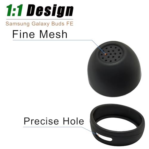 Silicone Ear Tip & Ear Wing for Samsung Galaxy Buds FE Replacement - color: Black