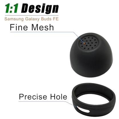 Silicone Ear Tip & Ear Wing for Samsung Galaxy Buds FE Replacement - color: Black