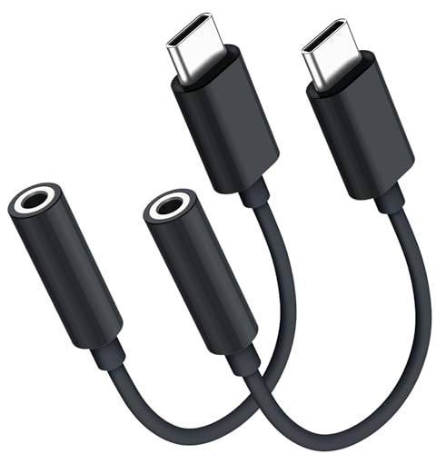 USB C to 3.5mm Audio Headphone Adapter, Type C to Headphone Jack Adapter, Aux Audio Dongle Cable Cord Compatible with iPhone 17 Pro Max/16/15,Samsung Galaxy S25 Ultra/S24/S23,Pixel,iPad Pro, 2 Pack - color: Black