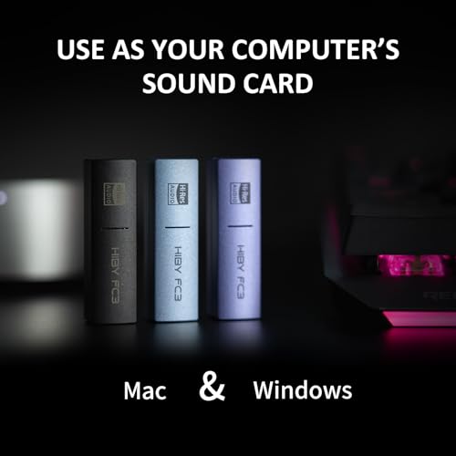 HiBy FC3 USB DAC with Display Hi-Res Audio 112mW Output Power Support PCM DSD MQA dongle for iPhone/MAC/Android/Windows(Black) - color: Black