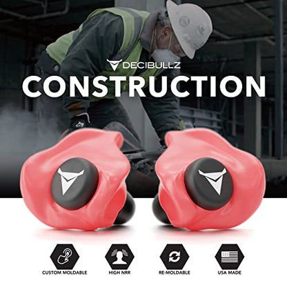 Decibullz Custom Molded Ear Plugs, 31dB NRR Shooting Ear Protection (Red) | Reusable & Re-moldable, For Range Officers, Jobsite Crews & Musicians, Travel & Concert Use, Earplugs, American Company - color: Red