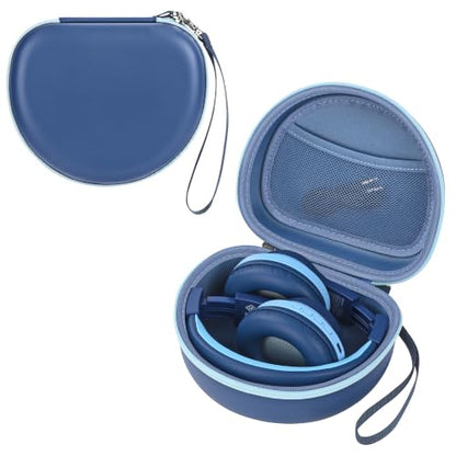 Hard Kid Headphone Case for ICLEVER BTH12/BTH26/HS19,Acer Kids,JoySpark | Also for EarFun k1 K2/AILIHEN C8/Candy Bila/Botesty Sound Kid Foldable Headphone, Hard Shell EVA,Handle Strap,Mesh Pocket - color: BLUE