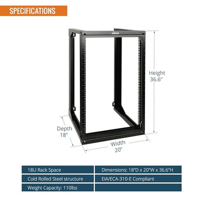 Tecmojo 18U Wall Mount Rack, Server Rack,Open Frame Server Rack,Network Rack for 19inch Computer/AV/Data/IT/Media Equipment,18inch Depth,16inch Apart Mounting Holes,Swing Gate,Square and Tapped Holes - size: 18U/18" Depth (New)