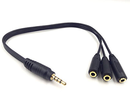 9 Inch 3.5mm (1/8") TRRS Male Plug to 3X Female Stereo Splitter Audio Cable, Gold-Plated(35M/3F)