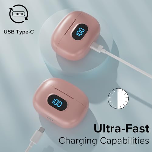 Coby True Wireless Earbuds with LCD Battery Display Charging Case, Bluetooth 5.3 in-Ear Headphones with Touch Controls, Built-in Mic, 10-Hour Playtime, Rose Gold - color: Rose Gold
