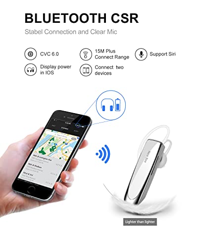 New Bee Bluetooth Earpiece V5.0 Wireless Handsfree Headset with Microphone 24 Hrs Driving Headset 60 Days Standby Time for iPhone Android Samsung Laptop Trucker Driver (White) - color: White