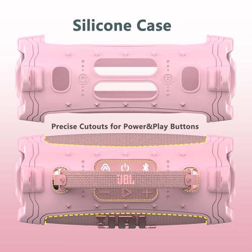 JCHPINE Silicone Cover and Carrying Case for JBL Charge 6 Bluetooth Speaker | Accessories for JBL Charge 6 AI Sound Bluetooth Speaker Protective Cases with Shoulder Strap (Pink) - color: Pink