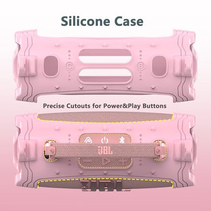 JCHPINE Silicone Cover and Carrying Case for JBL Charge 6 Bluetooth Speaker | Accessories for JBL Charge 6 AI Sound Bluetooth Speaker Protective Cases with Shoulder Strap (Pink) - color: Pink