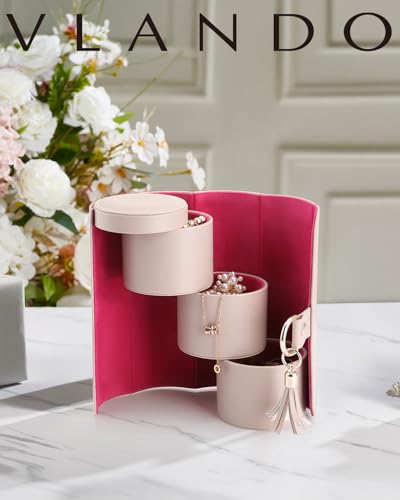 VLANDO Viaggio Mothers Day Gifts Her - Small Jewelry Case Box - Travel Essential Accessories for Women, Travelers, Couples, Mom, Friends, Bridesmaid | Stepped Sections Compartments Keep Jewelry Visible, Soft Lining Protect Pieces, Snap Closure, Travel Gif