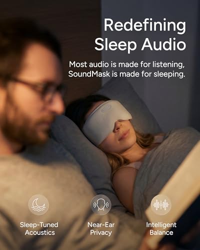Sleenova SoundMask - Sleep Mask with Built-in Tuned Sleep Audio, Side Sleeper Optimized, Phone-Free Sleep & Nap, Bluetooth Modes, Cloud Grey - color: Cloud Grey
