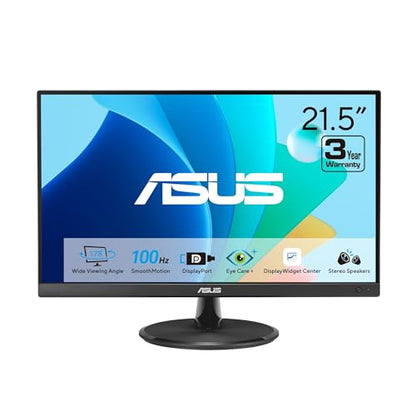 ASUS 22” Eye Care Monitor (VP229QF) – 100Hz, IPS, Full HD, 99% sRGB, Frameless, Adaptive-Sync, DisplayPort, HDMI, Low Blue Light, Flicker Free, Wall Mountable, 3 yr Warranty | Includes monitor arm, base and HDMI cable for mounting, connectivity and assemb