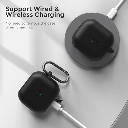 AhaStyle Silicone Case for Samsung Galaxy Buds 3 FE/Galaxy Buds3 Pro/Buds 3 | Front LED Visible, Carabiner Included, Supports Wireless Charging, Shock Resistant, Full Protection - color: Black