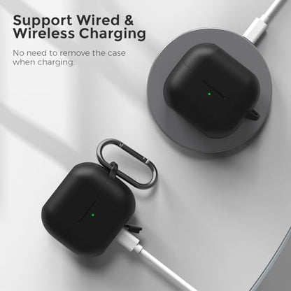 AhaStyle Silicone Case for Samsung Galaxy Buds 3 FE/Galaxy Buds3 Pro/Buds 3 | Front LED Visible, Carabiner Included, Supports Wireless Charging, Shock Resistant, Full Protection - color: Black