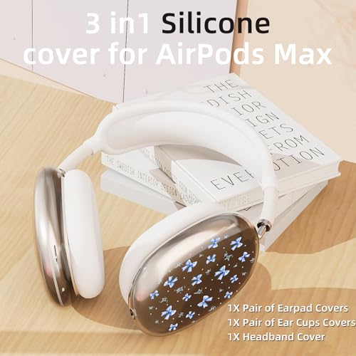 Cute Girls Blue Bow Clear Case for Airpods Max Headphones Kawaii Patern Soft TPU Ear Cups Cover Anti-Scratch Silicone Ear Pad Protective Case Pretty Headband Cover for Apple Airpods Max - color: Blue bow 18