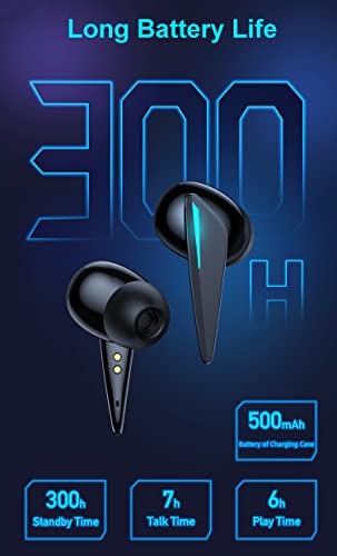 Gaming Earbuds with Microphone in Ear Gaming Headphones Wireless Bluetooth 5.3 Waterproof Ear Buds Long Battery Life Dual Mode Low Latency HIFI Stereo Sound Headset for Gamer iOS Android Running