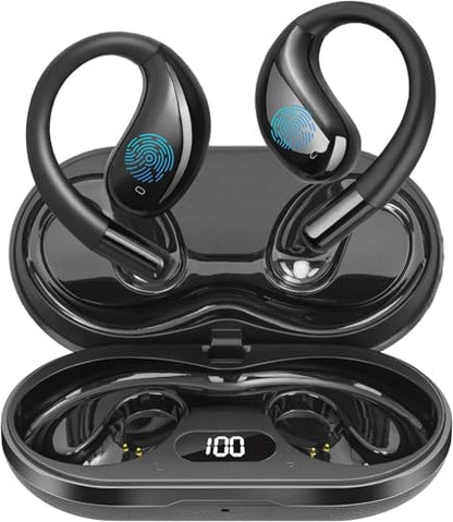 Open Ear Clip Wireless Earbuds Bone Conduction Headphones, Bluetooth 5.4, Conduction Headphones with 60H Playtime Touch Control Ultra-Comfort, Built-in Mic,Open Ear Design for Running Fitness,office