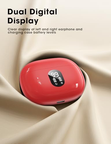 Wireless Earbuds, Hi-Fi Deep Bass Ear Buds, 48H Playtime In-Ear Headphones - color: Red