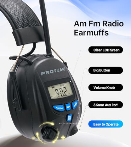 Digital AM FM Radio Headphones, Hearing Protection Earmuff for Adult, 30dB SNR for Mowing, Construction, Chainsaw - color: Am Fm Radio + Battery + Black