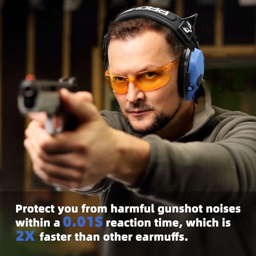 PROHEAR Electronic Ear Protection for Shooting with 4X Sound Amplification, Gun Range Hearing Protection Muffs, NRR 23dB Noise Reduction Headphones for Hunting, Blue - style: Electronic-blue